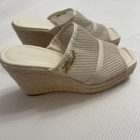 Karl Lagerfeld Paris Corissa Slip On Espadrille Wedge Sandals Heels Sz 8.5 8 1/2 - Picture 4 of 10